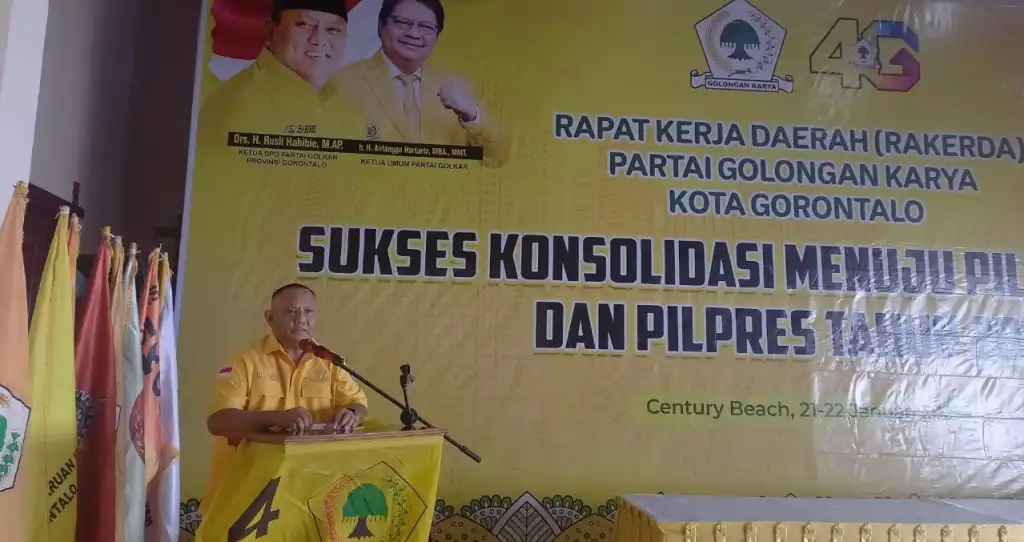 Rakerda Kota Gorontalo, Rusli Habibie Serukan Tiap Kader Siap Perang Hadapi Pemilu 2024